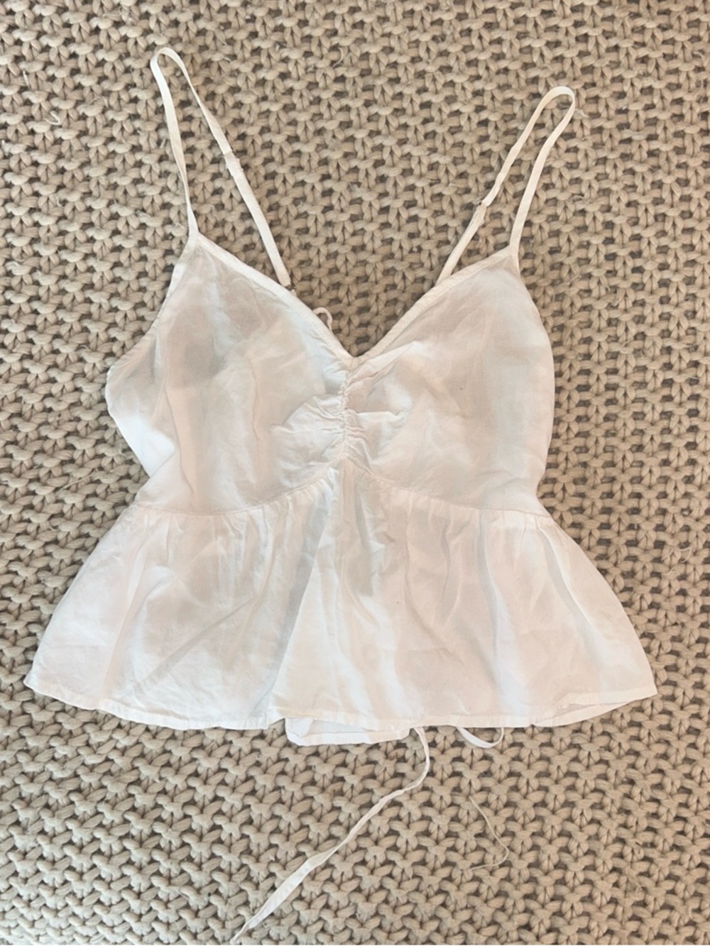 White Peplum Spaghetti Strap Cami w Lace Up Corset Back XS/S